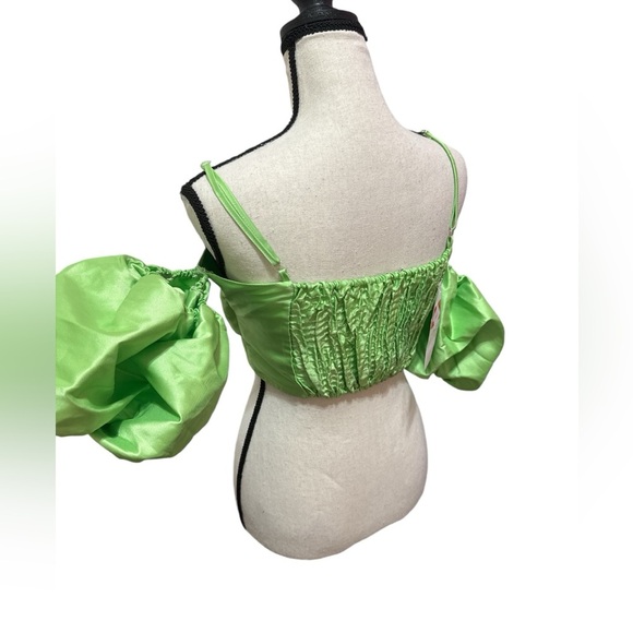 ASOS DESIGN COLD SHOULDER TOP WITH PUFF BALL SLEEVE IN GREEN size 6 small - Picture 4 of 5